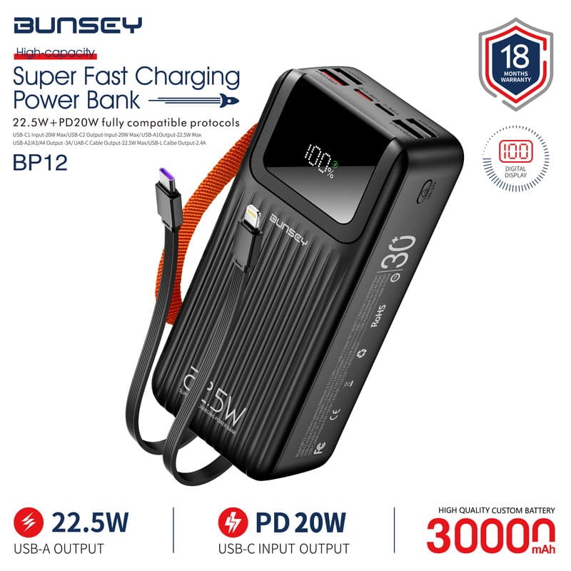 پاوربانک 22.5 وات بانسی مدل BP12 ظرفیت 30000 میلی‌آمپرساعت - 2